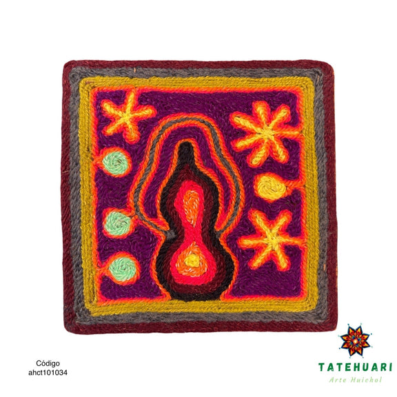 Cuadro o Tabla de Estambre 10 X 10 cms - TATEHUARI, arte huichol