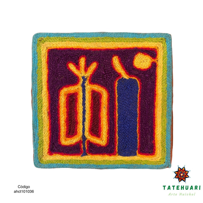 Cuadro o Tabla de Estambre 10 X 10 cms - TATEHUARI, arte huichol