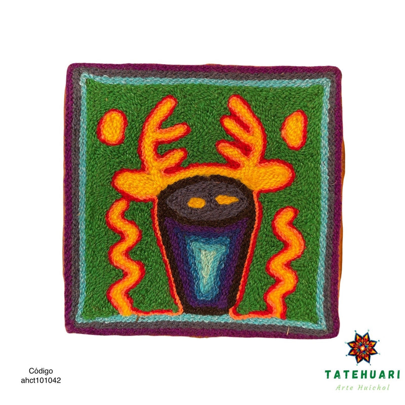 Cuadro o Tabla de Estambre 10 X 10 cms - TATEHUARI, arte huichol